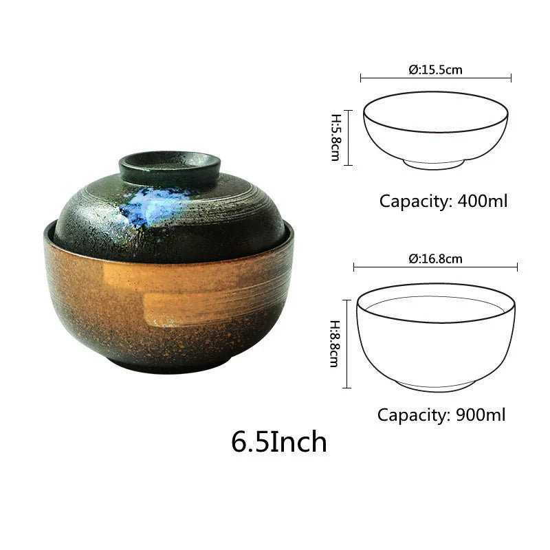 Decorbites™ Japanisches Keramik-Ramen-Bowl-Set – Nudelsuppe- & Reisbowl mit Deckel