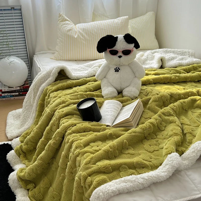 DecorBites™ Cozy Lamb Wool Flower Jacquard Blanket: Luxe Solid Color Sofa Quilt for Winter
