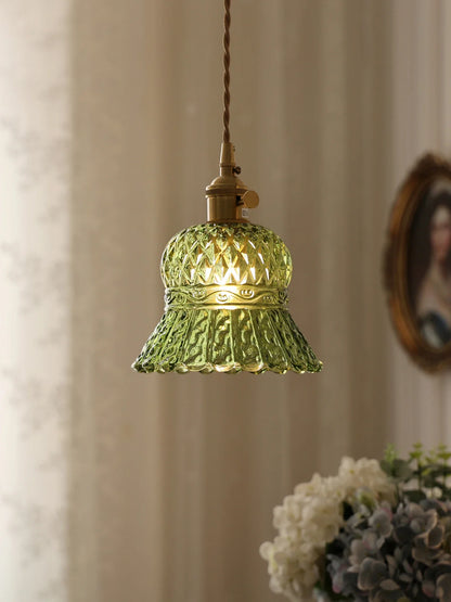 Nordic Green Glass Pendant Light With Brass Accents