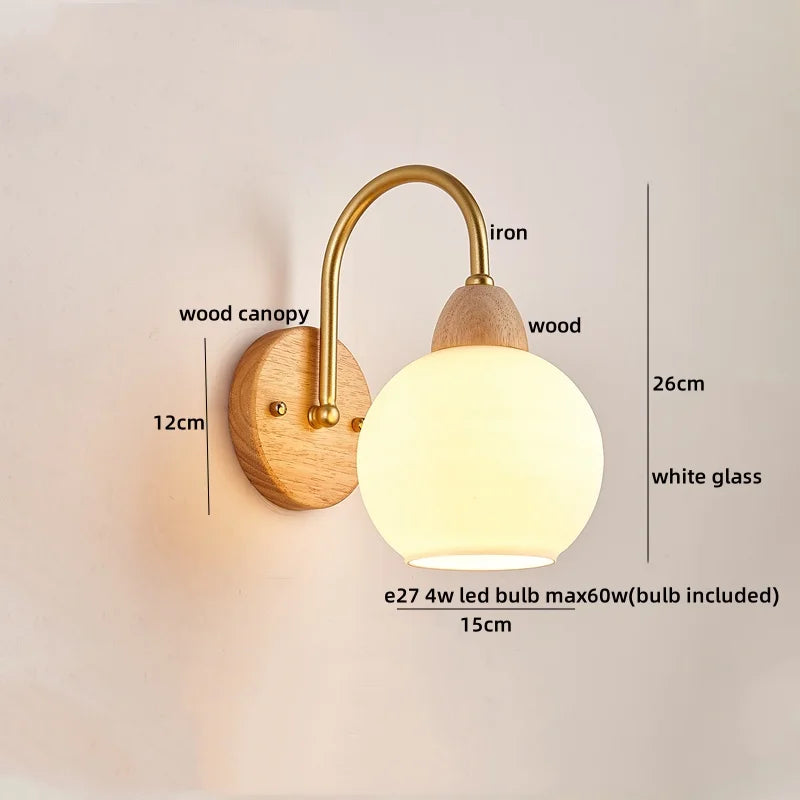 DecorBites™ Glass Wood LED Wall Lights Decor for Bedroom Living Room Coffee Mirror Bedside Lamp