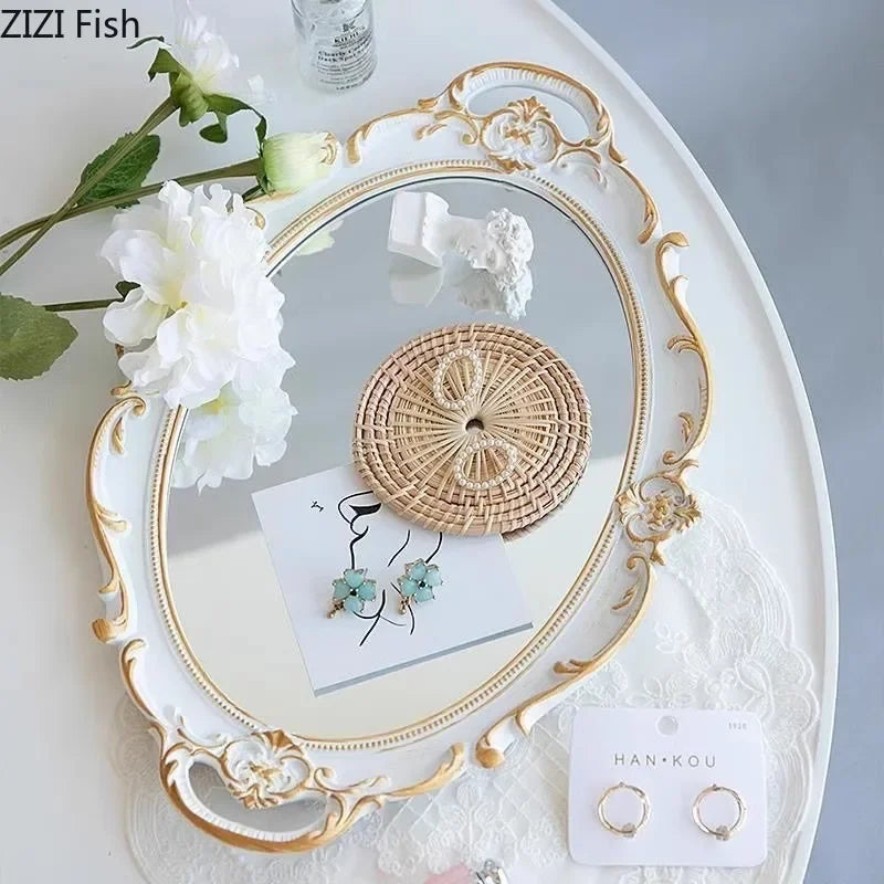 Decorbites™ Spitzenrelief-Glasplatte: Vintage-Spiegel-Schmuck-Organizer & Dekorativer Kosmetik-Speicher