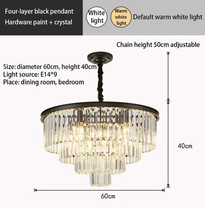 Decorbites™ Kristall Gold Schwarz LED Kronleuchter - Mehrstöckige moderne runde Pendelleuchte