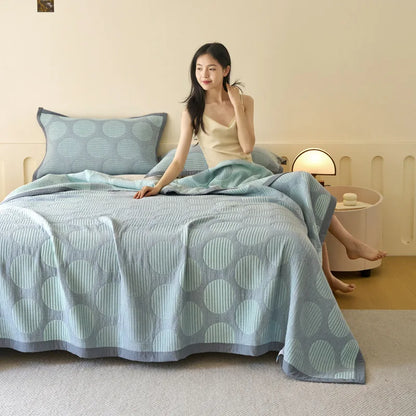DecorBites™ Cotton Three-Layer Towel Blanket with Pillow - Summer Cool Quilt