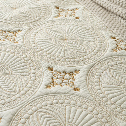 Decorbites™ Goldstickerei Baumwolle Boho-Steppdecke-Set - 3-teilig mit Überzug & Kissenbezug