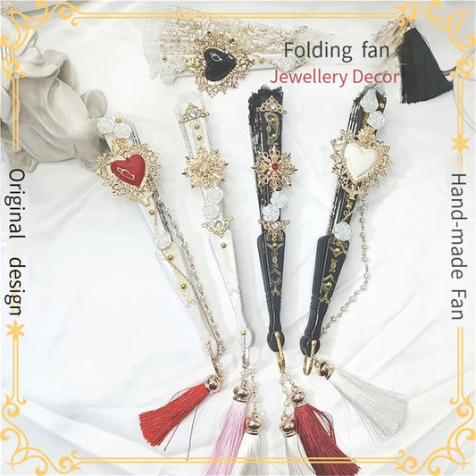 Decorbites™ Eleganter Griff aus Edelstein mit Spitze Fächer für dunkle gotische Hofpartys