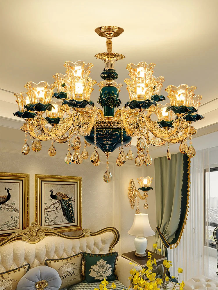 Decorbites™ Dunkelblaues Kristall-Lüster, Vintage-Stil Deckenleuchte für Wohnzimmer, Schlafzimmer, Villa