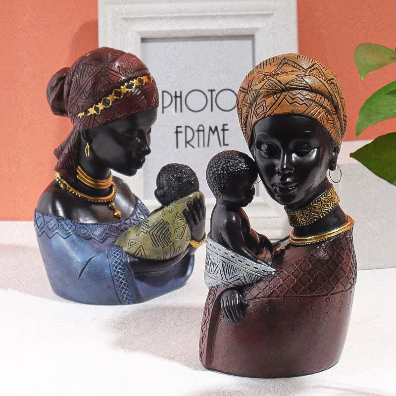 Decorbites™ Afrikanische Exotische Schwarze Mutter- und Kind-Harzstatuen Retro-Figuren für die Heimdekoration