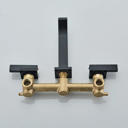 Decorbites™ Schwarzer Messing Wandmontierter Badezimmer-Waschbeckenarmatur mit Doppelgriffen