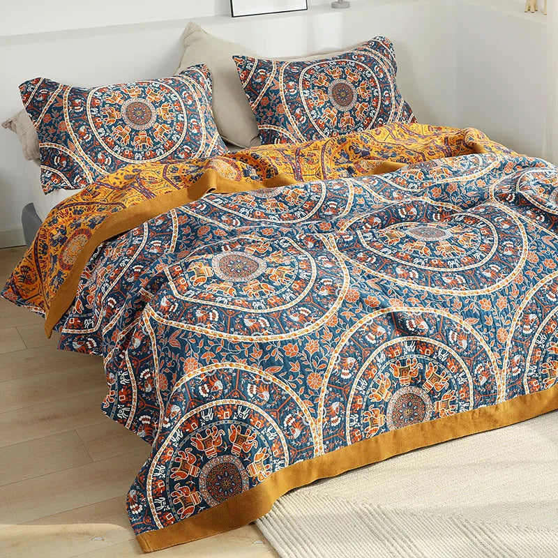 Decorbites™ Baumwolldecke für Picknick/Bettdecke - Doppelbett 150 Blumen Blau, hochwertige Kissenbezüge