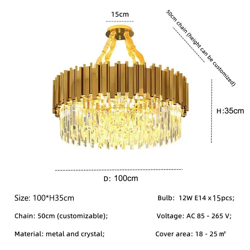 Decorbites™ Golden Luxury Kronleuchter: Elegante Kristall-Deckenleuchte für Hotel-Wohnzimmer