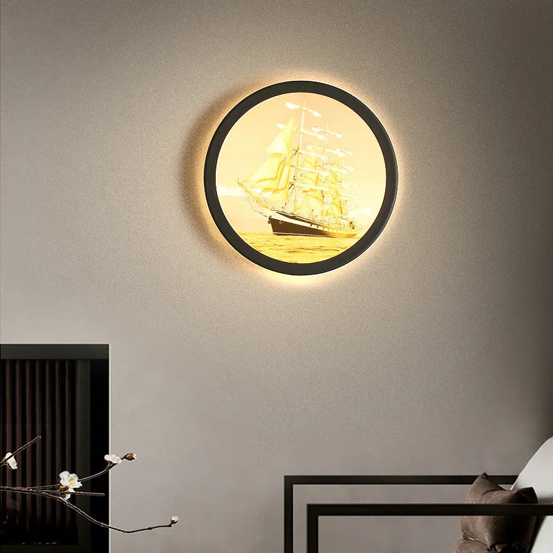 Decorbites™ Industrielle Acryl-Runde Wandlampe | Vintage Wandleuchten mit Wandmalerei für Schlafzimmerdekoration