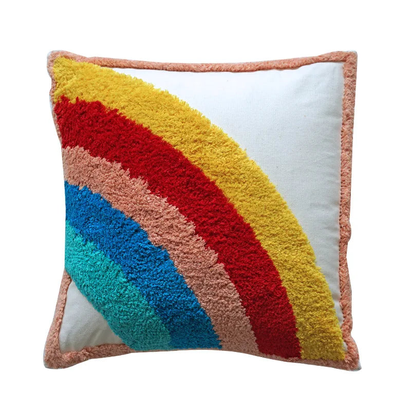 DecorBites™ Geometric Hand-Embroidered Tassel Pillowcase