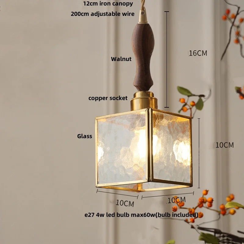 DecorBites™ LED Wood Walnut & Green Glass Pendant Light - Nordic Modern Style