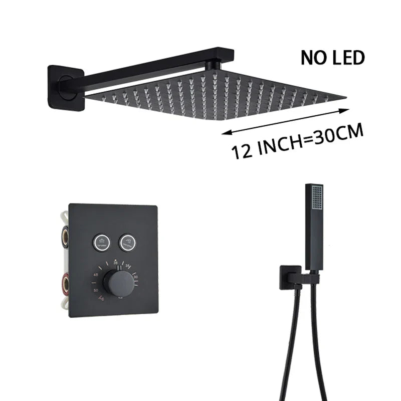 Decorbites™ Gold Thermostatische Regenwald-Duscharmatur-Mischbatterie-Set für das Badezimmer mit Decken- und Wandmontage