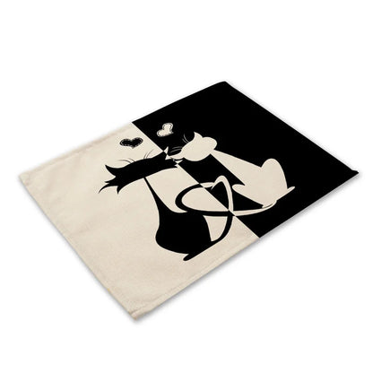 Decorbites™ Schwarze Katze Leinen-Platzset für Esstisch & Küchendekoration
