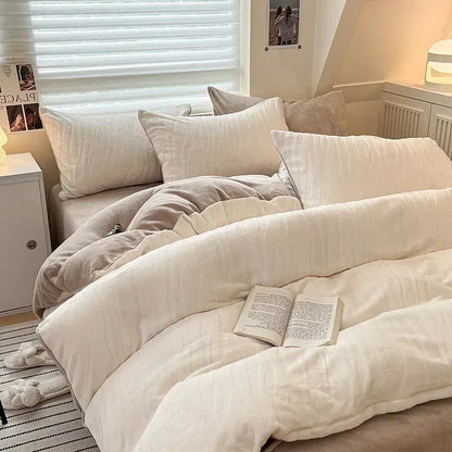 Decorbites™ Hochdichte Milchfleece-Bettwäsche-Set mit Winterwärme für Kingsize-Bett & Plüsch-Deckenbezug