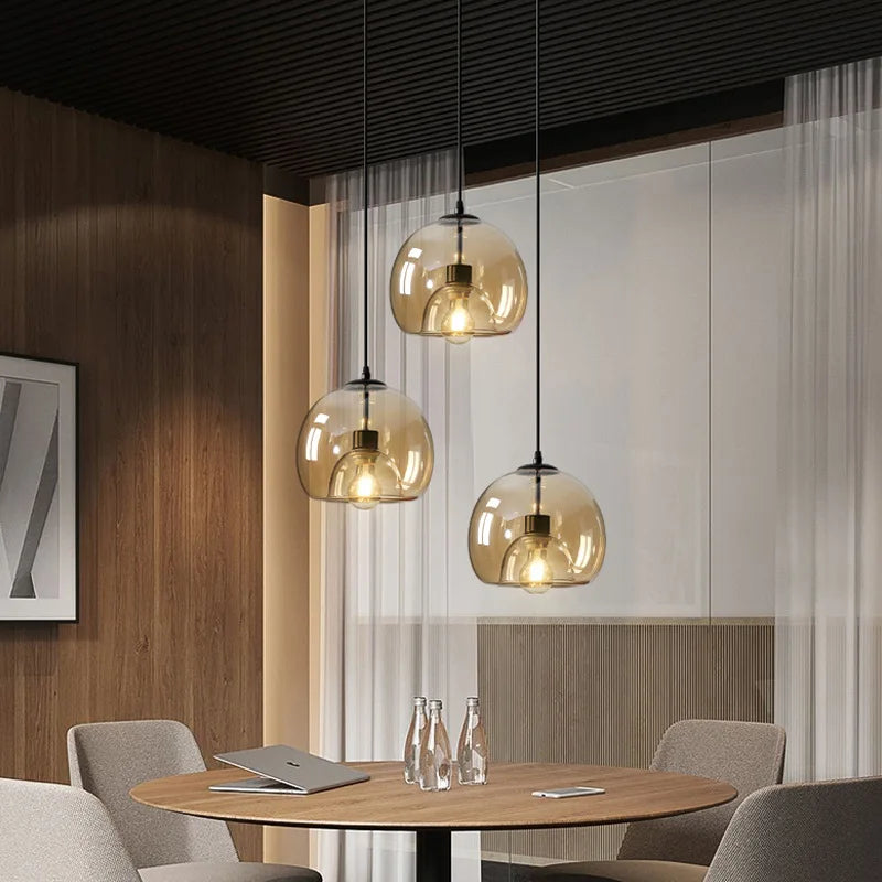 Nordic Smoke Gray Glass Pendant Light Chandelier