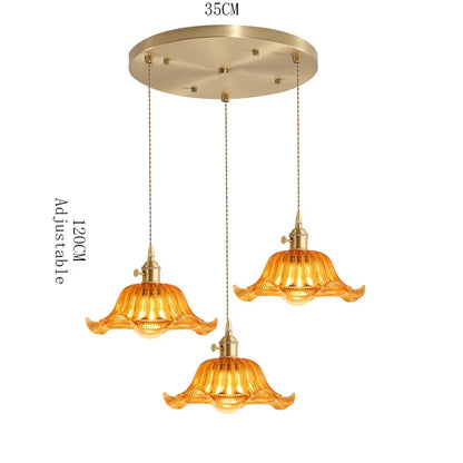 Korean Retro Glass Pendant Light With Wood Accent