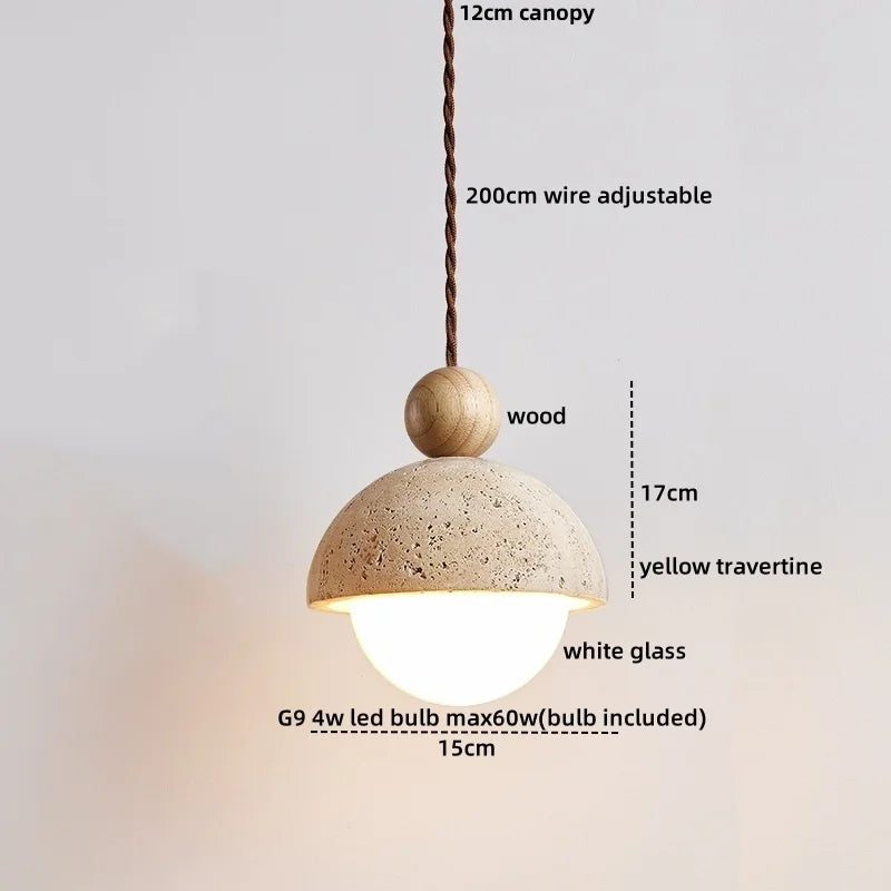 Travertine Globe Pendant Light With White Glass