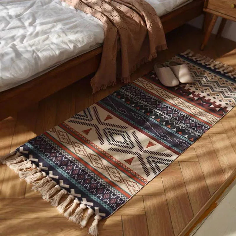 Decorbites™ Leinen-Karo-Baumwollgewebe-Teppich - Boho-Stil-Läufer für Wohnzimmer, Schlafzimmer und Heimdekoration