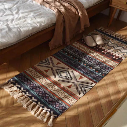 Decorbites™ Leinen-Karo-Baumwollgewebe-Teppich - Boho-Stil-Läufer für Wohnzimmer, Schlafzimmer und Heimdekoration