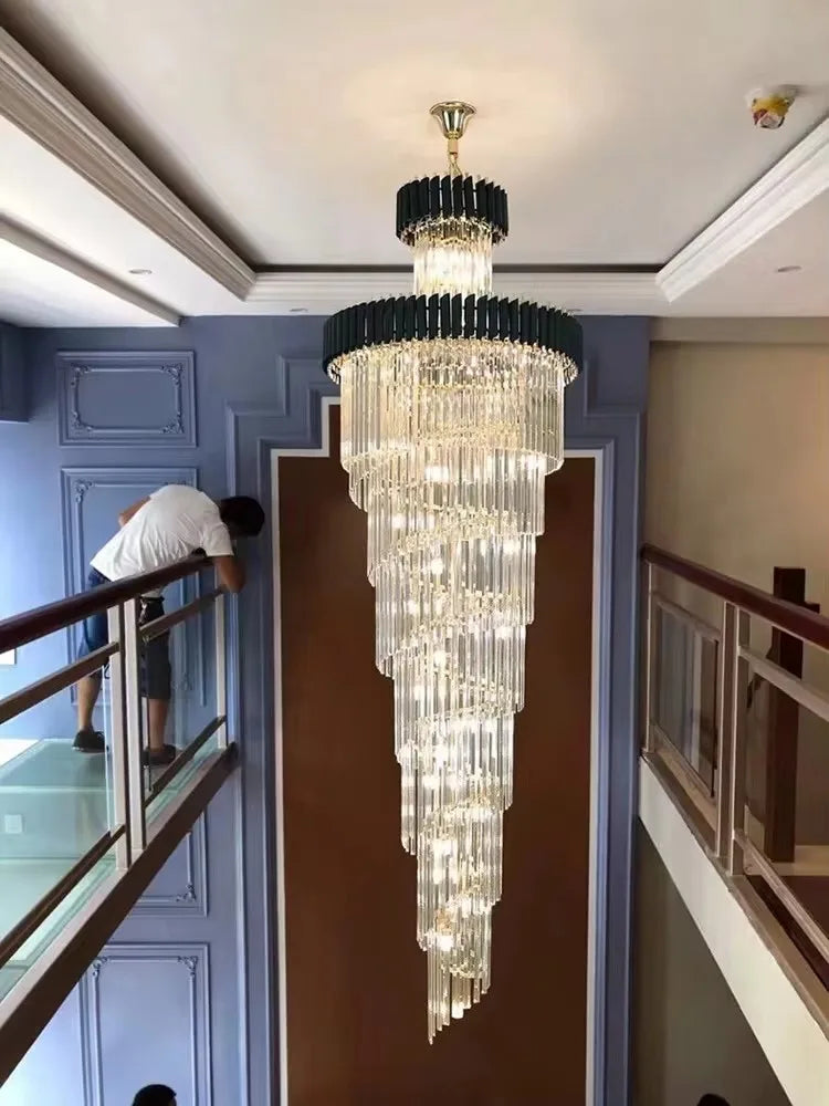 Decorbites™ Kristall-Schwarz-Klar-LED-Kronleuchter-Beleuchtung für Treppenhaus und Eingangshalle