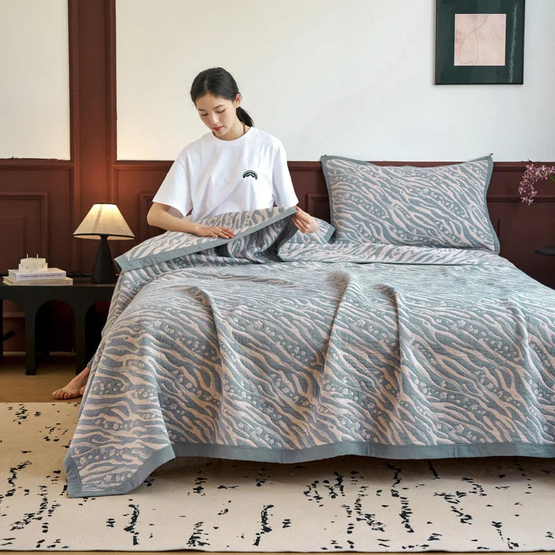 DecorBites™ Cotton Three-Layer Towel Blanket with Pillow - Summer Cool Quilt