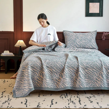 DecorBites™ Cotton Three-Layer Towel Blanket with Pillow - Summer Cool Quilt