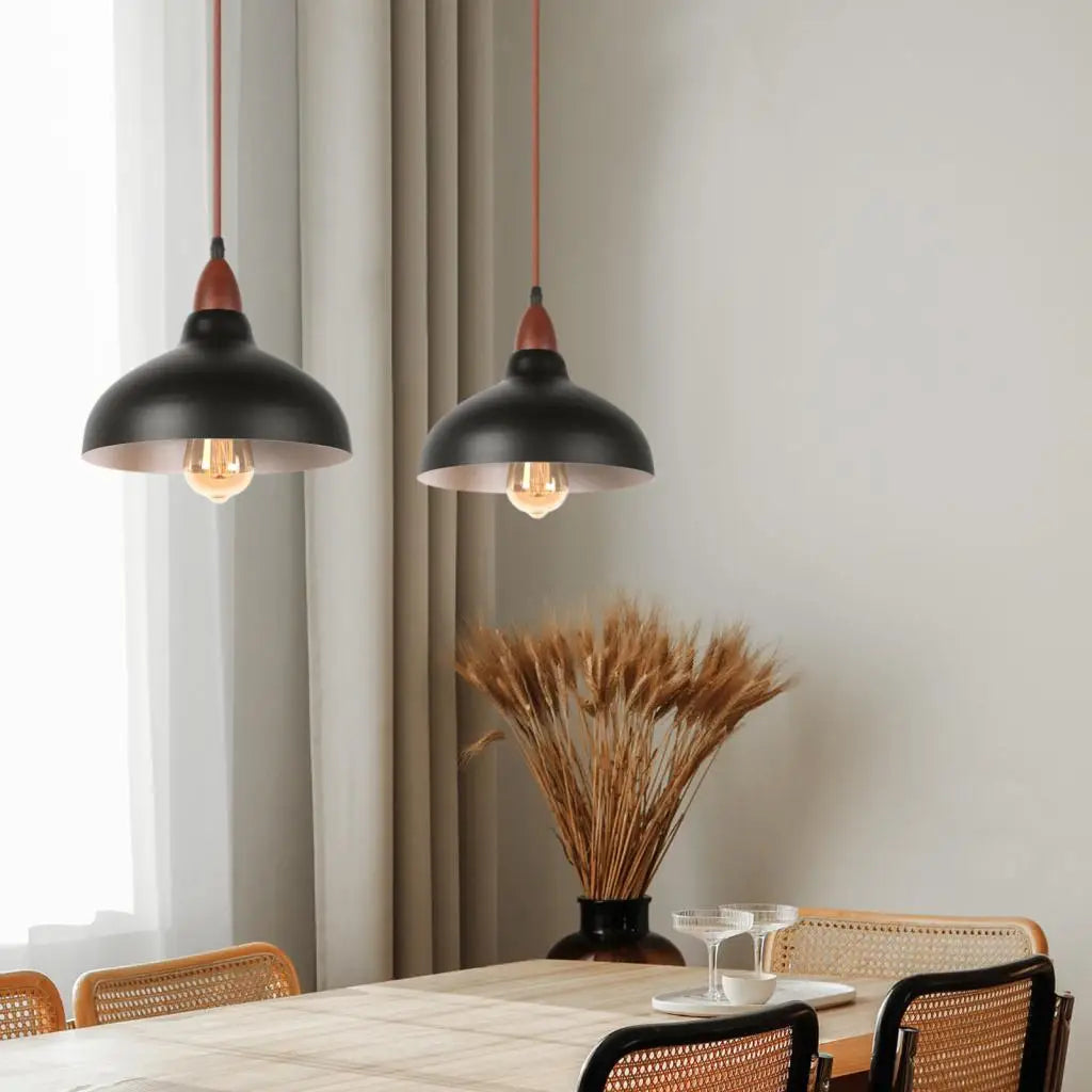 Black Wood Industrial Pendant Light