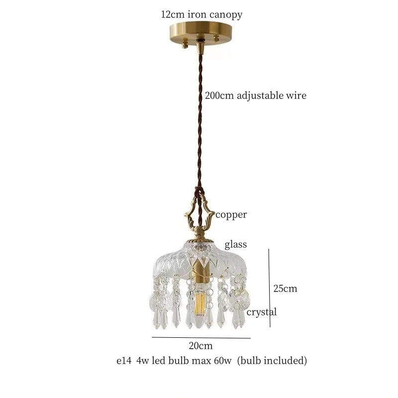 DecorBites™ Crystal Glass LED Copper Pendant Lights for Bedroom Living Dining Room