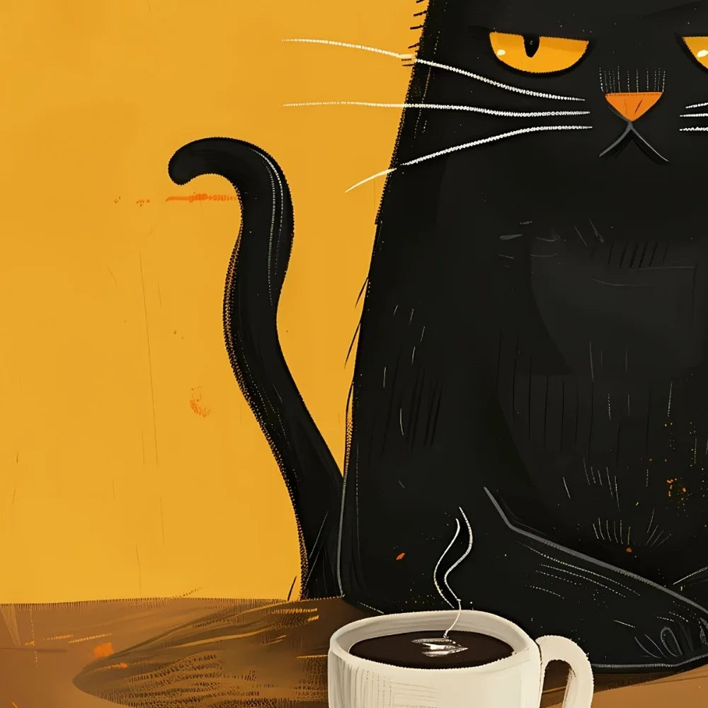 1pc Frameless Black Cat Breakfast Art Poster Retro Style Bonjour Canvas Painting for Dining Room or Bedroom Wall  Art Decoration