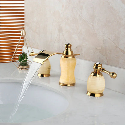 DecorBites™ Golden Plated Bathtub Faucet with Jade Stone Handles - Solid Brass Mixer