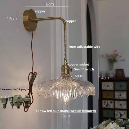 Decorbites™ Amber Vintage LED Wandlampe Glas Kupfer Zugschalter für Schlafzimmer