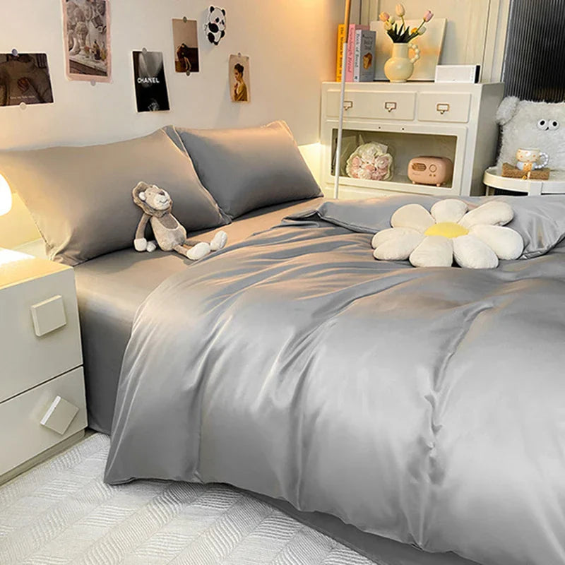 Decorbites™ Doppelfarbig blockiertes Eis-Seiden-Bettwäsche-Set für leichten Luxus und sommerlichen Komfort