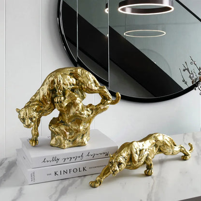 Decorbites™ Goldener Leopard-Harzskulptur - Handgefertigte Gepard-Dekoration