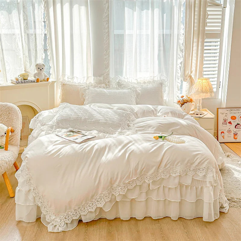 Decorbites™ Spitzen-Volants Prinzessin-Stil 100% Baumwoll-Bettwäsche-Set