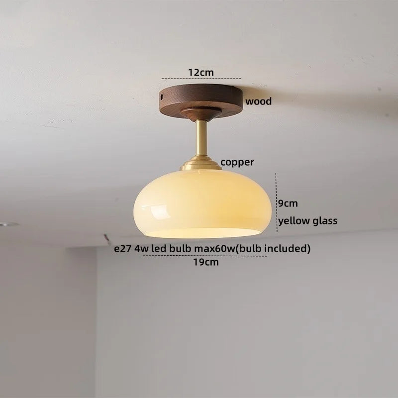 Nordic Glass Wood Ceiling Light For Foyer
