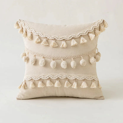 Decorbites™ Elfenbein Pompon-Quaste Kissenbezug 45x45cm/30x50cm Heimdekoration Sofa Saisonbezogen