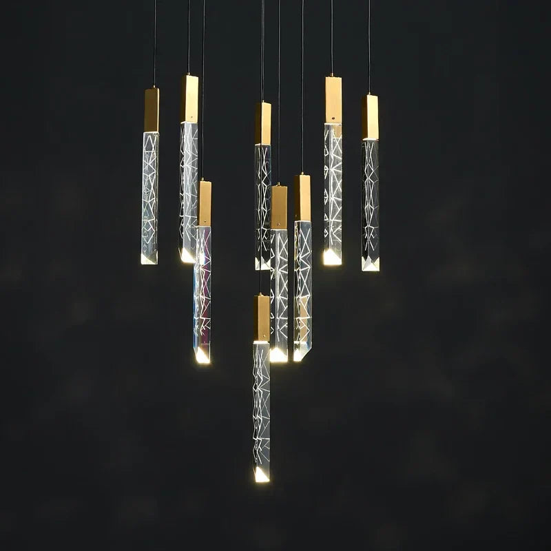 Gold Crystal Loft Chandelier 16-Light For Staircase