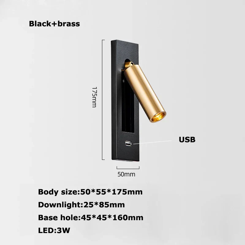 Decorbites™ LED-Wandleuchte mit Schalter, USB-Anschluss, drehbar – Leselampe für das Schlafzimmer