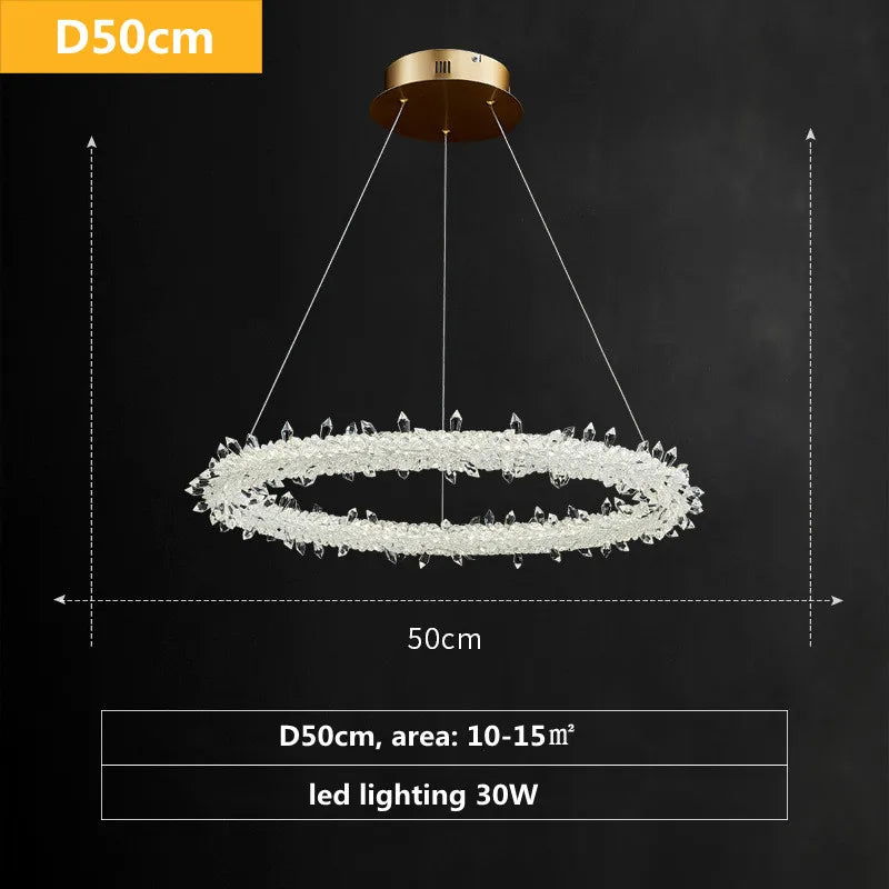 Gold Crystal Pendant Light Art Deco 4-Ring D100cm