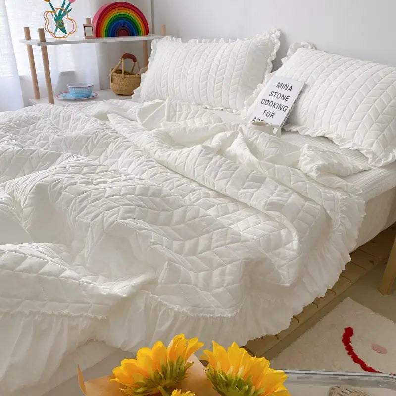 Decorbites™ Koreanischer Stil gewaschene einfarbig gequiltete Decke für Sommer-Bettüberwurf