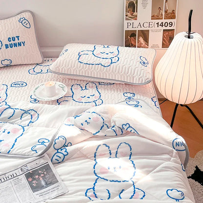 DecorBites™ Double-Sided Cool Comforter Set: Ice Silk Duvet, Fitted Sheet, Pillowcase