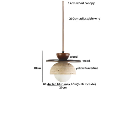 Decorbites™ LED Holz-Baldachin-Hängeleuchte Gelber Travertin-Stein Hängelampe