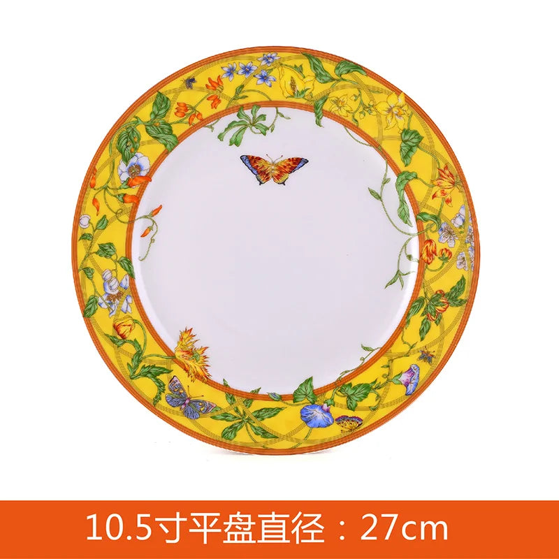 Decorbites™ Elegantes Schmetterlings-Set für Küchenutensilien: Kaffeetasse, Untertasse, Kaffeekanne, Sahnekännchen, Zuckerdose, Teller, Tortenteller