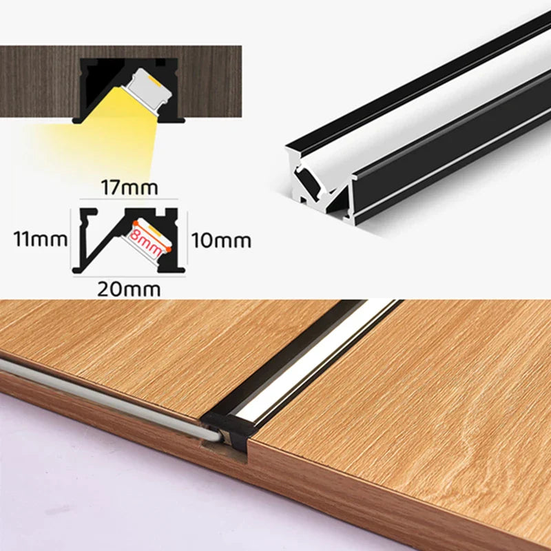 Decorbites™ Unsichtbares LED-Aluminiumprofil mit Milchglasabdeckung für Beleuchtung von Küchenschränken und Regalen