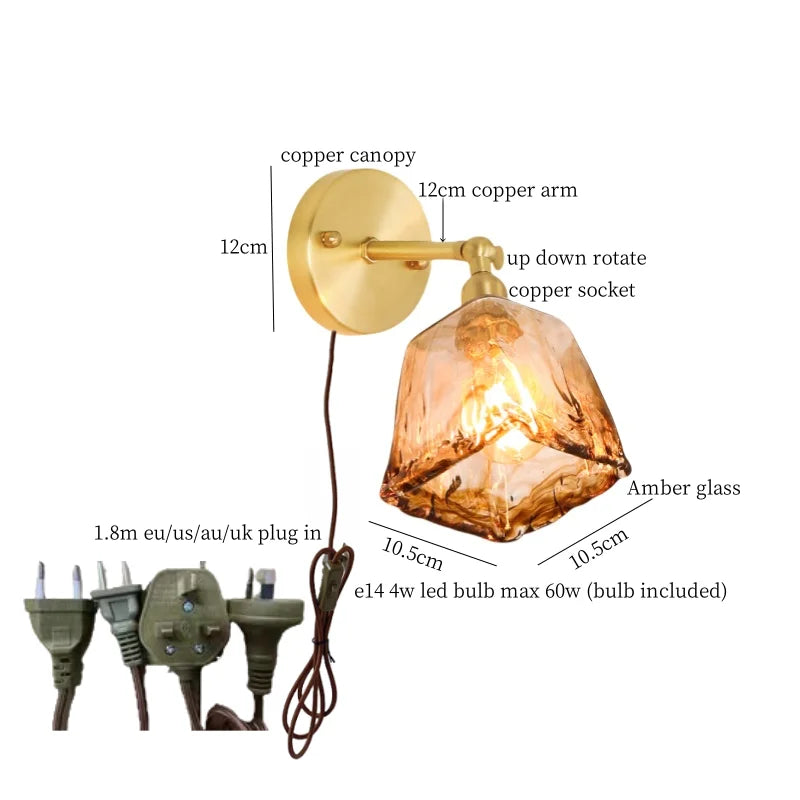 Decorbites™ Japanische Bernstein-Glas-LED-Wandleuchte Kupfer Vintage-Design