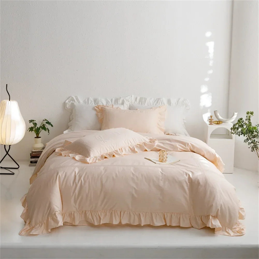 DecorBites™ Light Green Flounce 600TC Egyptian Cotton Bedding Set - Queen/King Size