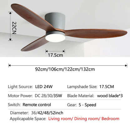Decorbites™ 3-Blatt-Drehstrommotor 35W Deckenventilator für niedrige Decken mit 24W Dreifarb-Licht & Fernbedienung