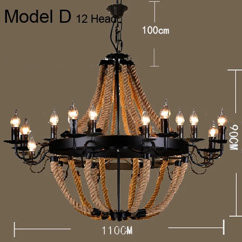Decorbites™ Industrielles Hanfseil-Hängeleuchte mit Eisenlampenschirm